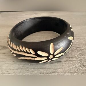 Handmade Brown and Cream Wooden Floral Bangle